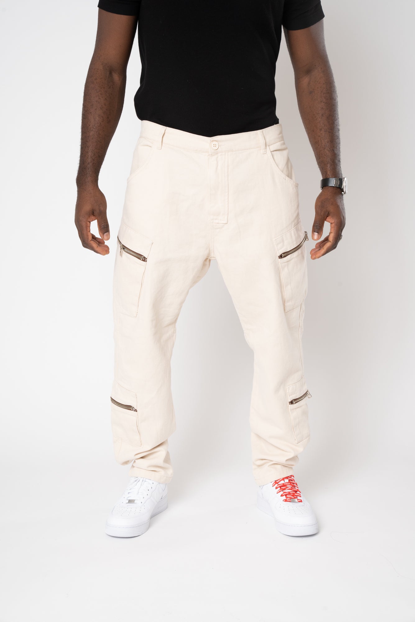 PANTS OVER BEIGE CERNIERA LATERALE