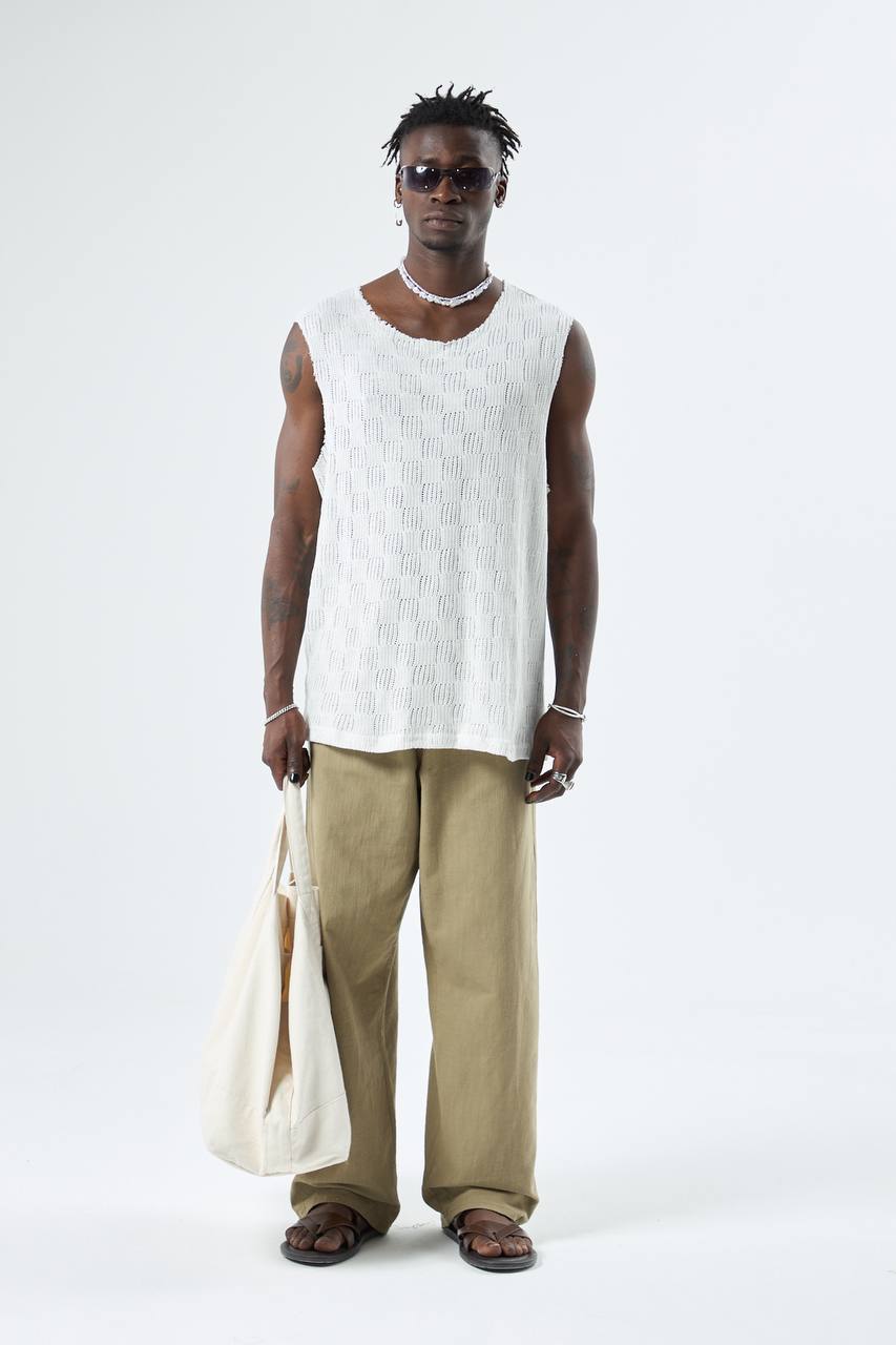 CANOTTA JERSEY WHITE CON TAGLIO VIVO