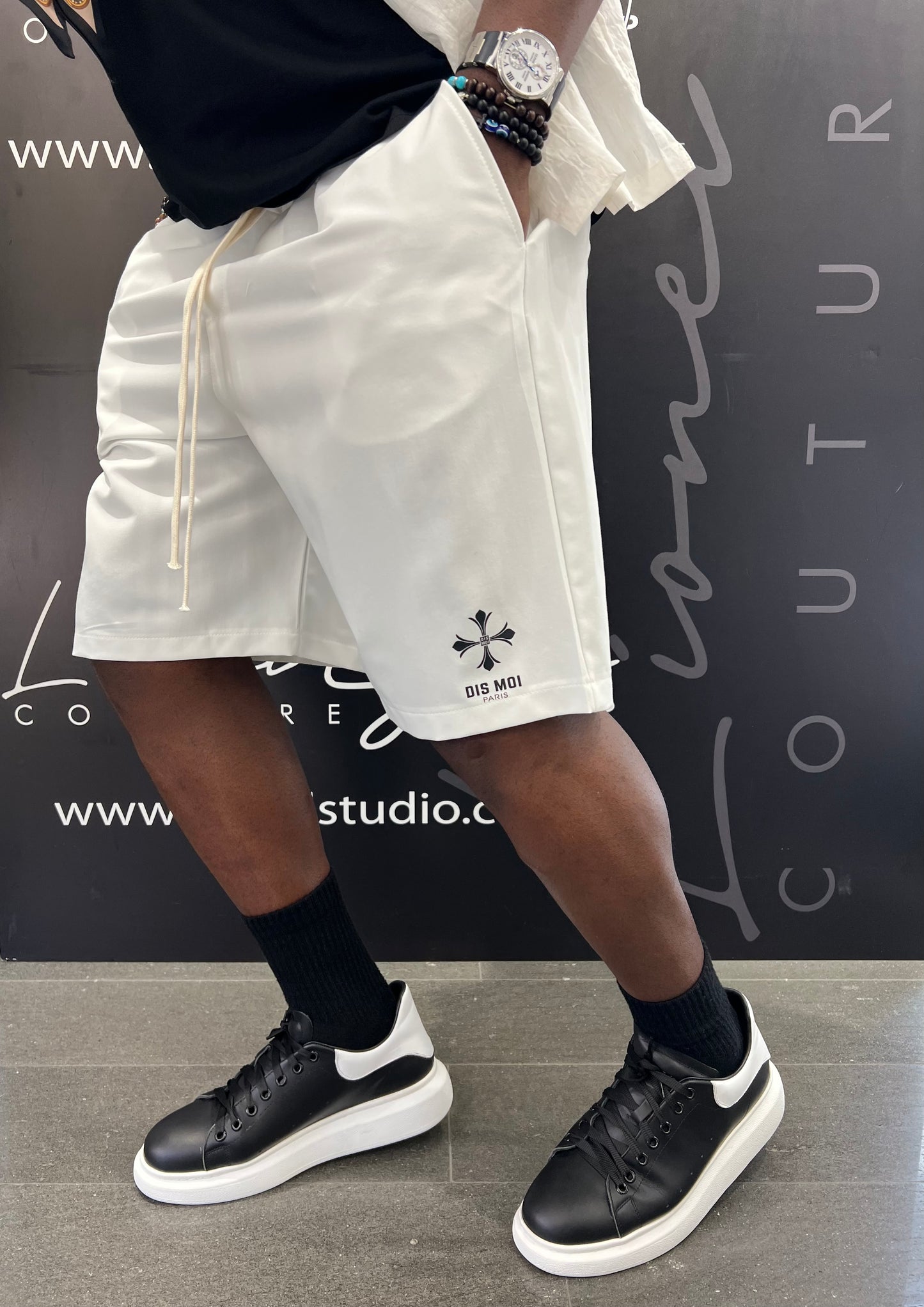 BERMUDA WHITE DIS MOI PARIS CON CROCE E LOGO