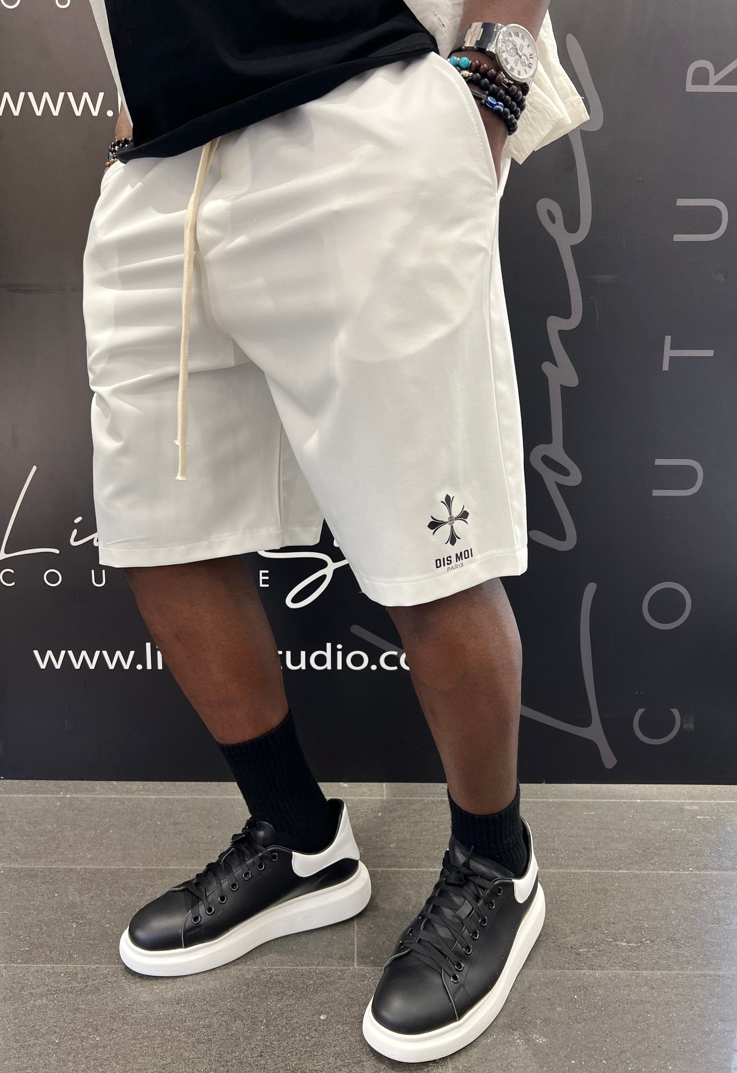 BERMUDA WHITE DIS MOI PARIS CON CROCE E LOGO