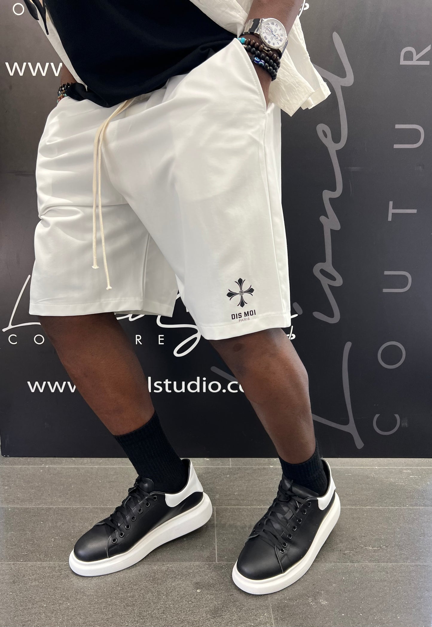 BERMUDA WHITE DIS MOI PARIS CON CROCE E LOGO