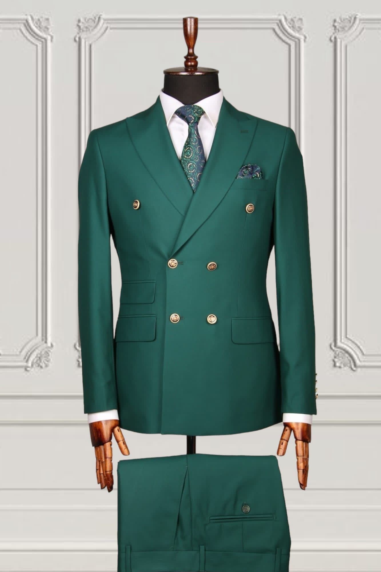ABITO DOPPIO PETTO VERDE SLIM FIT IN LANA ECOSOSTENIBILE