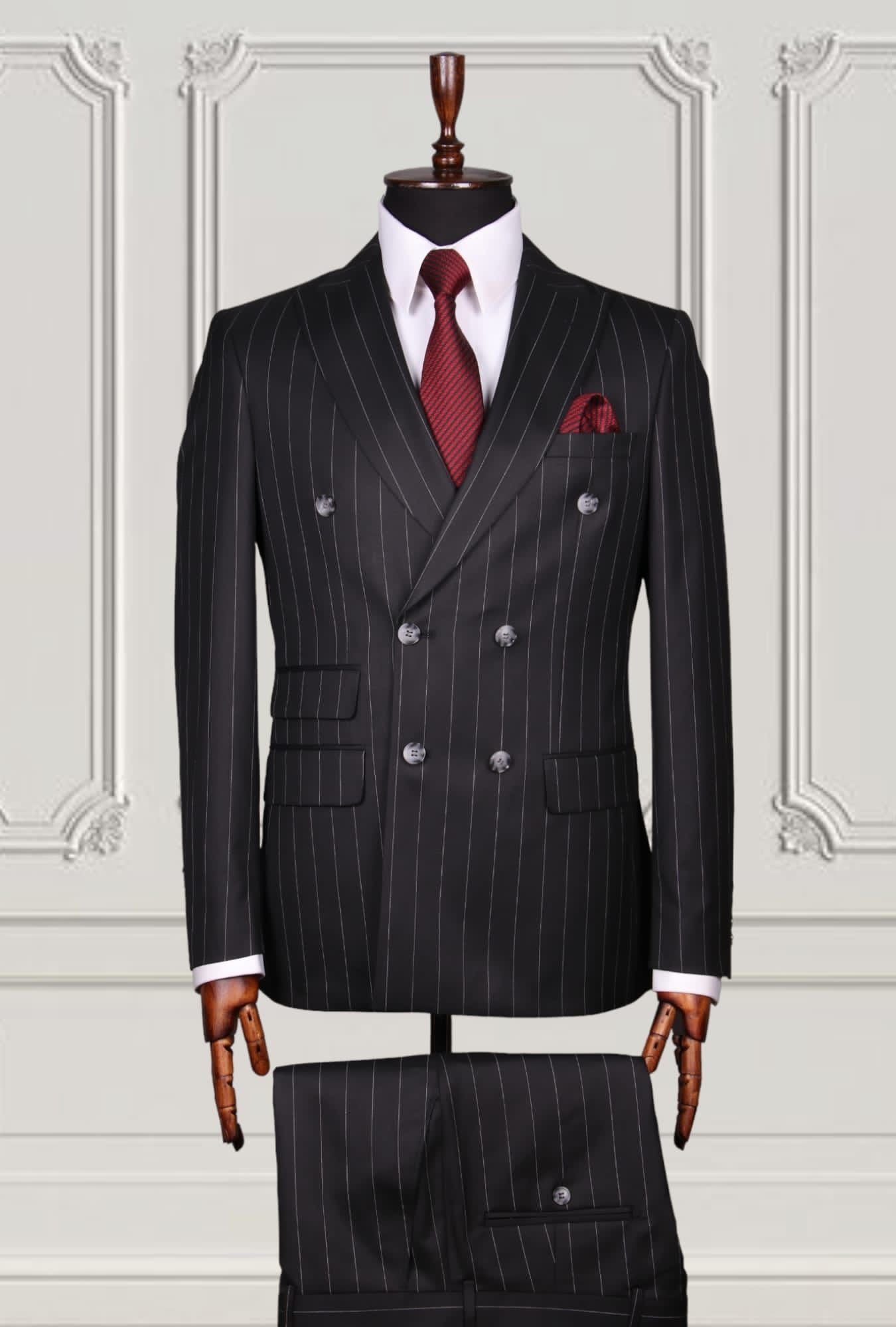 ABITO DOPPIO PETTO GESSATO SLIM FIT IN LANA ECOSOSTENIBILE