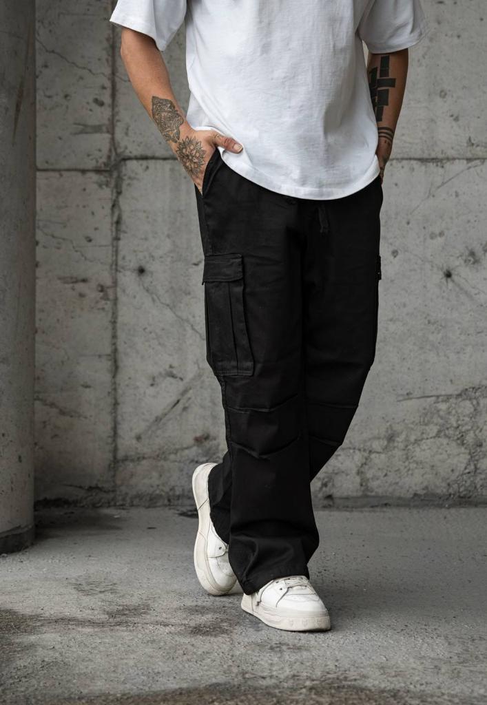 Pantalone Cargo In cotone Tasche laterali Black